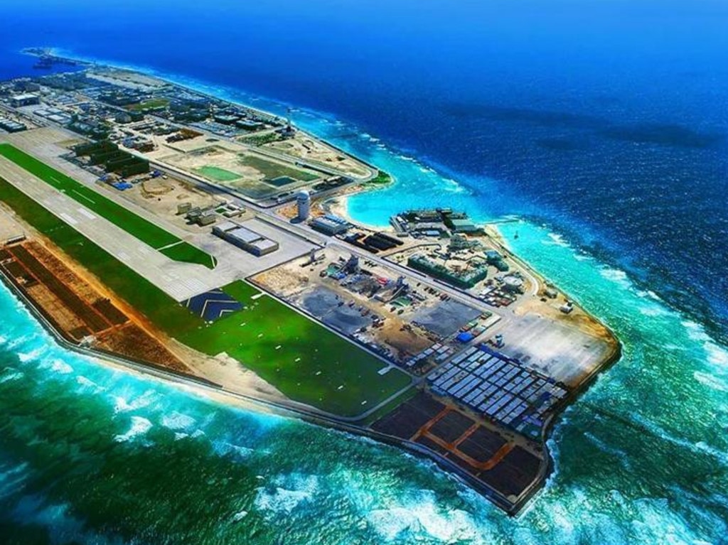 China's heavily fortified Fiery Cross reef, in a propaganda image released by the People's Liberation Army.