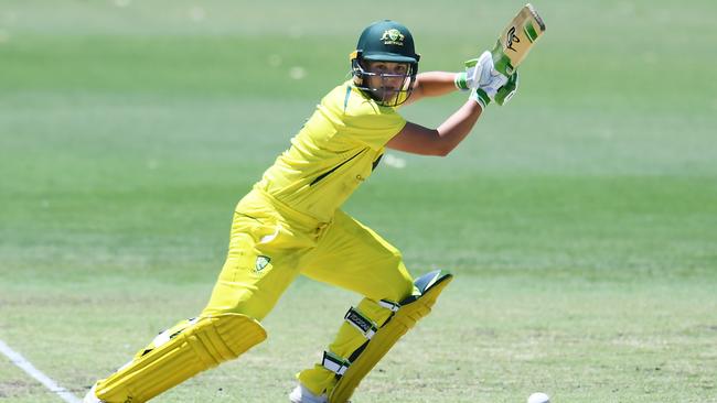 ADELAIDE, AUSTRALIA - JANUARY 20: Georgia Voll of Australia bats during the First International T20 match in the series between Australia A and England A at Karen Rolton Oval, on January 20, 2022, in Adelaide, Australia. (Photo by Mark Brake/Getty Images)