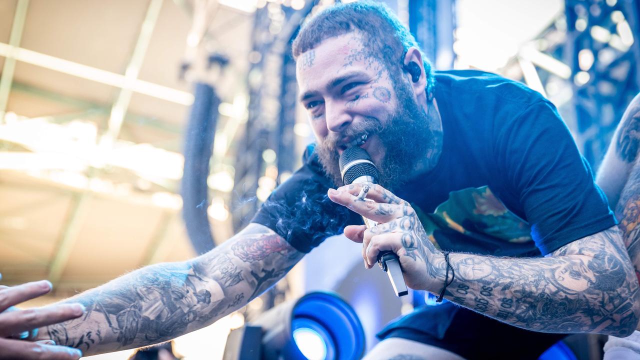 Post Malone performs at Marvel Stadium, Melbourne, in February. Picture: Jake Nowakowski