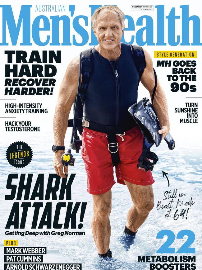 Greg Norman appearing in Men's Health December edition. Picture: the Riker Brothers for Men’s Health.