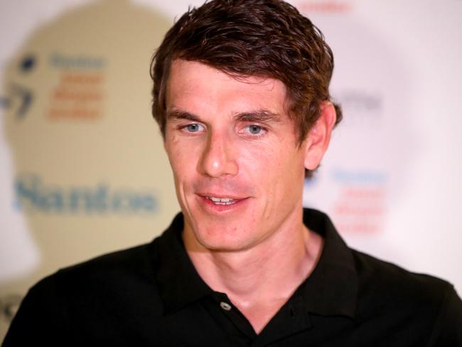 Winner of the 2019 Tour Down Under Daryl Impey speaks to the media during a press conference in Adelaide, Monday, January 21, 2019. (AAP Image/Kelly Barnes) NO ARCHIVING