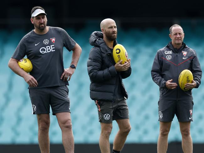 Don Pyke (R) was another big presence at the Swans who left their coaching department in recent years. Picture: Phil Hillyard