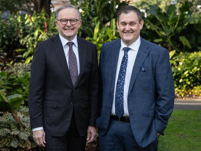 15/09/23. The Daily Telegraph, News,CBD, NSW, Australia.Prime Minister Anthony Albanese pictured with Jeff Dimery, CEO of Alinta,  at the Future Energy Conference at ÃTerrace on the DomainÃ in Sydney this morning.Picture: Julian Andrews