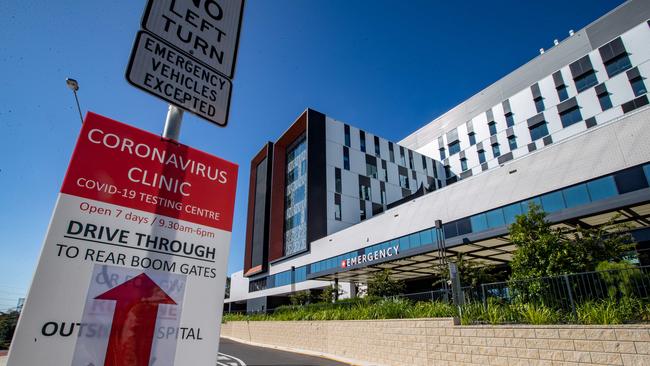 Northern Beaches Hospital in Frenchs Forest on March 31, 2020 showing signage for the new system for COVID-19 testing. Picture: Julian Andrews.