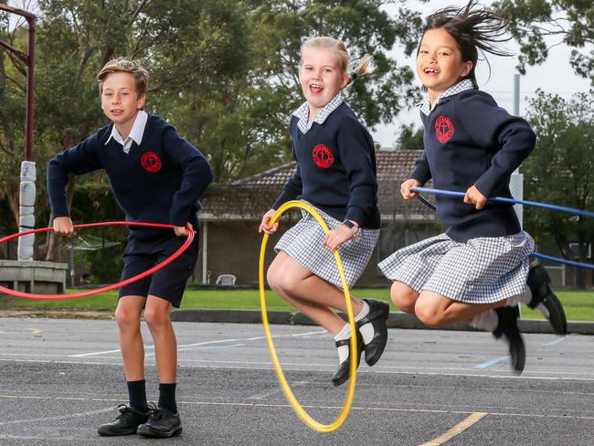 Kobe, Belle and Tijana get active during a brain break. Picture: Tim Carrafa