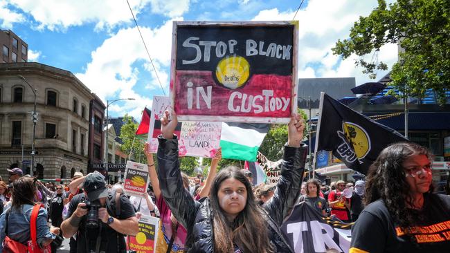 Thousands of people turned out for an Invasion Day rally in Melbourne this year. Picture: NewsWire / Luis Enrique Ascui