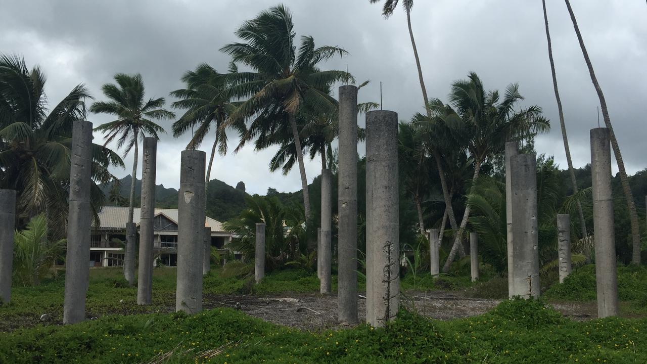 The main island road separated the spooky sight from the beach.