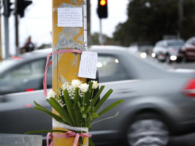 Tributes left by locals at the crash scene. Picture: David Caird