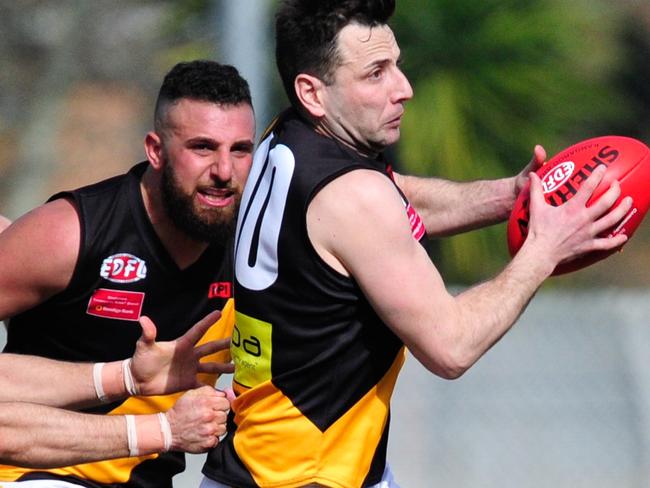 Westmeadows star Robbie Castello in action in the EDFL. Picture: Jamie Morey