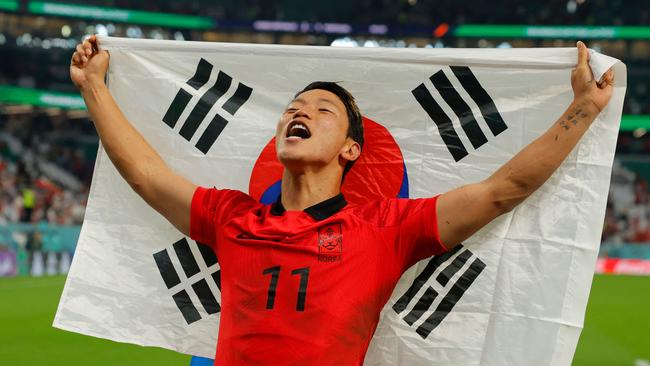 Hwang Hee-chan celebrates South Korea’s win over Portugal. Picture: AFP