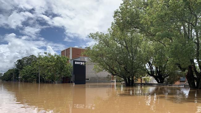 Flood water fills NORPA on Ballina Road on March 1, 2022, a day after Lismore was hit by a record flood. Picture: Stuart Cumming