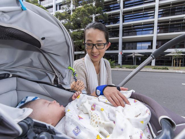 Cindy Xui with her baby Adam in Mascot. Picture: Matthew Vasilescu