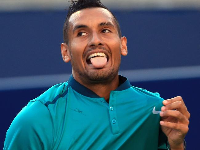 TORONTO, ON - JULY 25: Nick Kyrgios of Australia reacts in his match against Denis Shapovalov of Canada during Day 1 of the Rogers Cup at the Aviva Centre on July 25, 2016 in Toronto, Ontario, Canada. Vaughn Ridley/Getty Images/AFP == FOR NEWSPAPERS, INTERNET, TELCOS & TELEVISION USE ONLY ==