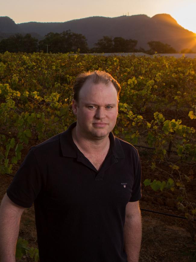 Chris Tyrell at the family vineyard in the Hunter Valley. Picture: Liam Driver