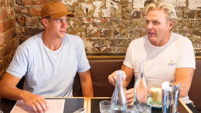 Dermott Brereton chats to Carlton young gun Charlie Curnow. Picture: Mark Stewart