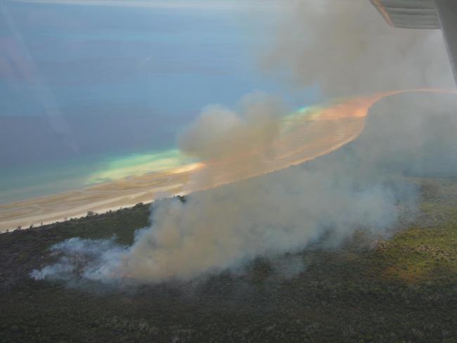 The fire burning on Fraser Island, which is believed to have been started by a camp fire.