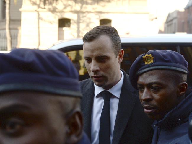 Oscar Pistorius arrives at the High Court in Pretoria, South Africa. Picture: AFP