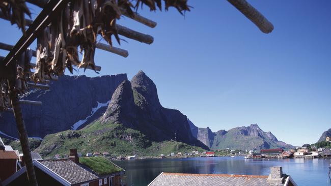 Fish drying near the cottages of Reine in the Lofoten Islands. Picture: Hurtigruten