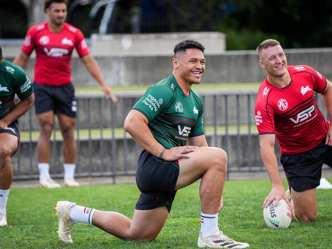 All Blacks star Caleb Clarke at Souths training. Picture: Rabbitohs Digital