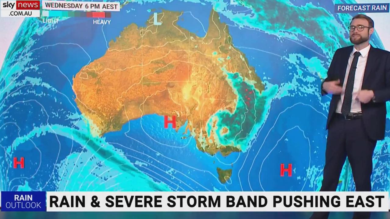 Parts of southeast Australia are getting a taste of La Nina-style showers, winds and thunderstorms this week. Picture: Sky News Weather