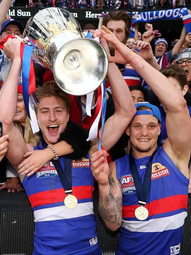 Shane Biggs and Clay Smith with the premiership cup. Picture: Mark Stewart