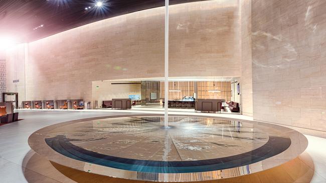 The water feature in the Al Safwa first-class lounge.