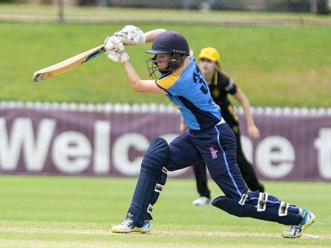 The Gold Coast Dolphins’ Georgia Redmayne en route to 116 not out against Wests last weekend. Picture: Bob Jones