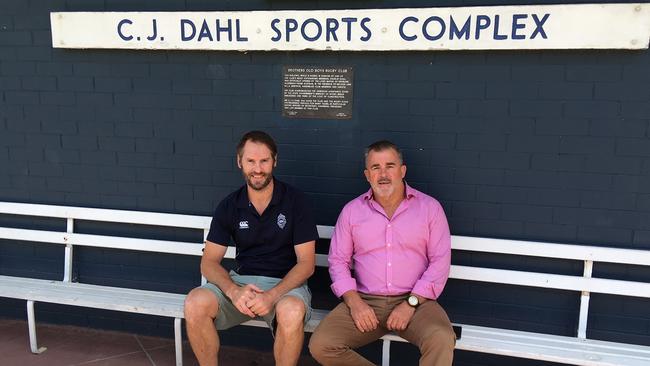 Brothers rugby union club CEO Matt Kaye with president David Hine at Crosby Park.