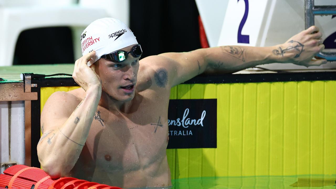 Cody Simpson of Queensland reacts after competing in the Men’s 100m Butterfly Final during the 2024 Australian Swimming Trials at Brisbane Aquatic Centre on June 15, 2024 in Brisbane, Australia. (Photo by Quinn Rooney/Getty Images)