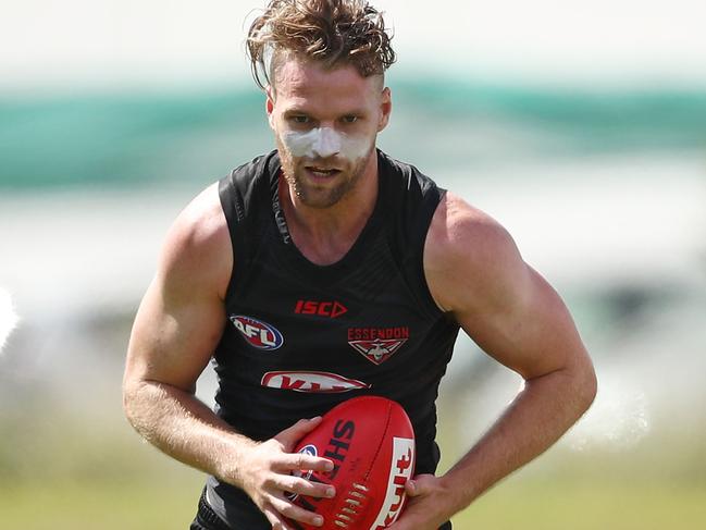 MELBOURNE, AUSTRALIA - DECEMBER 08:  Jake Stringer of the Bombers runs with the ball during an Essendon Bombers Media Announcement & Training Session at Essendon Football Club on December 8, 2017 in Melbourne, Australia.  (Photo by Scott Barbour/Getty Images)