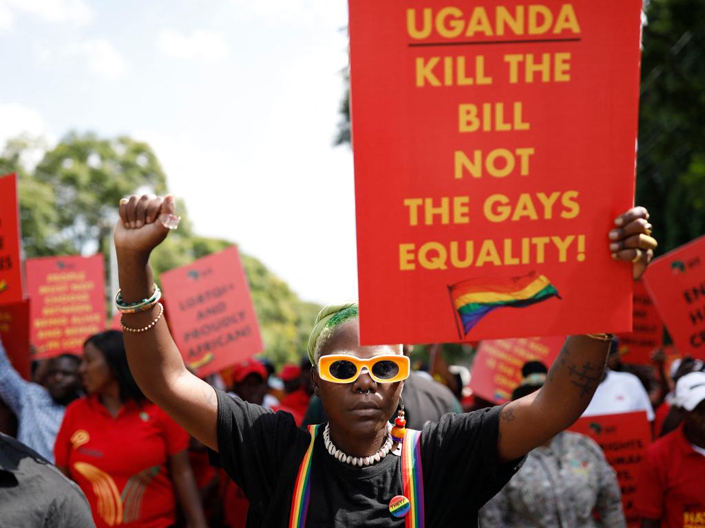 Uganda also passed controversial anti-gay laws this year. Pictured is queer activist Papa De outside the Uganda High Commission during a picket against the country’s bill. Picture: Phill Magakoe / AFP