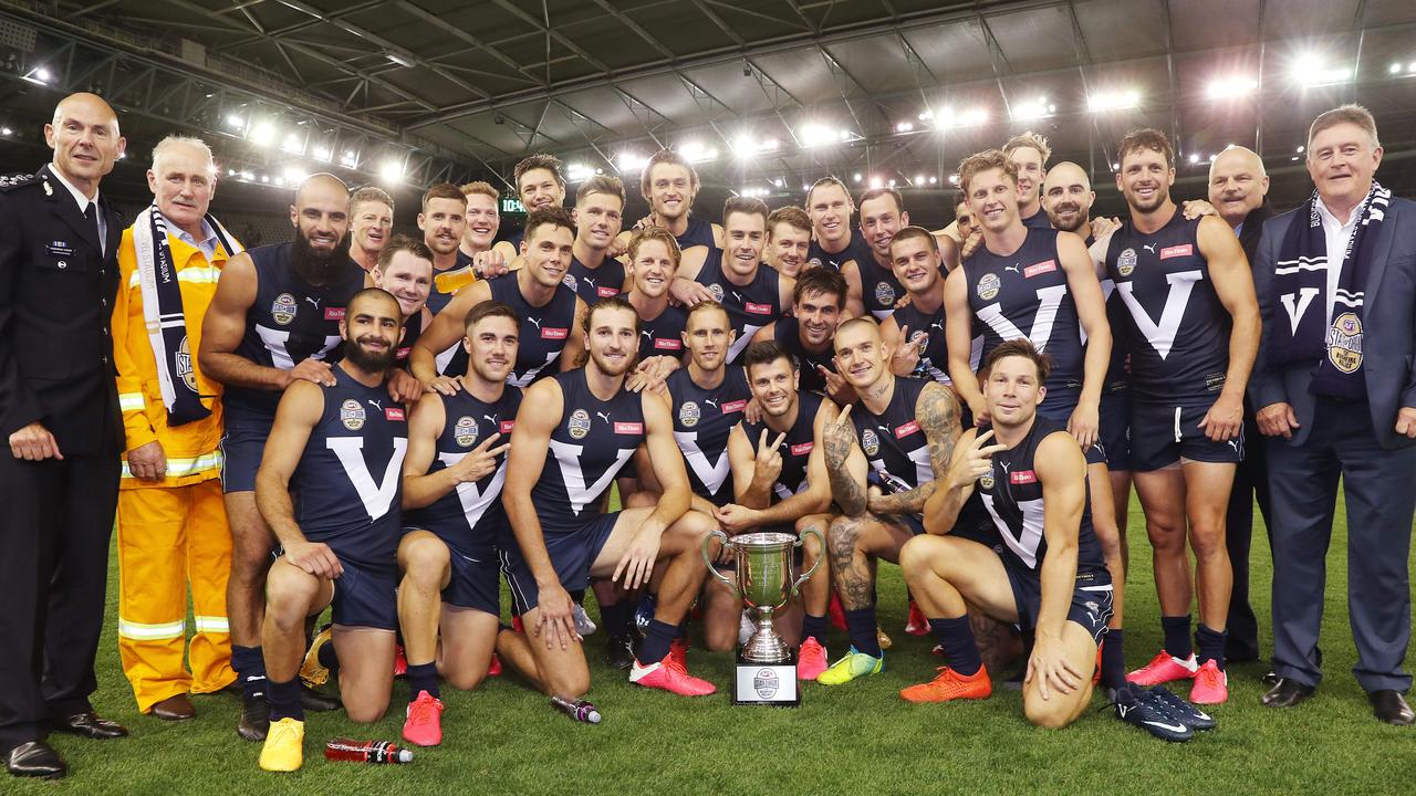 The Victorian team enjoys its victory over the All Stars. Picture: Michael Klein.