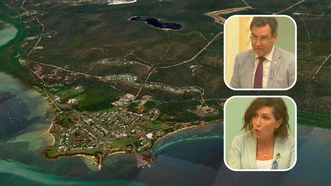 Oodgeroo MP (LNP) Mark Robinson, inset top, broaches the housing crisis on North Stradbroke Island in state parliament, where he addressed Housing minister Leeanne Enoch, (ALP), inset below. PHOTO: state parliament