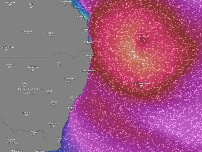 Cyclone Alfred off the east coast of Australia. Picture: Windy