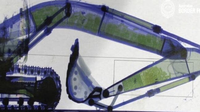 X-ray image of the excavator, which police allege was filled with cocaine.