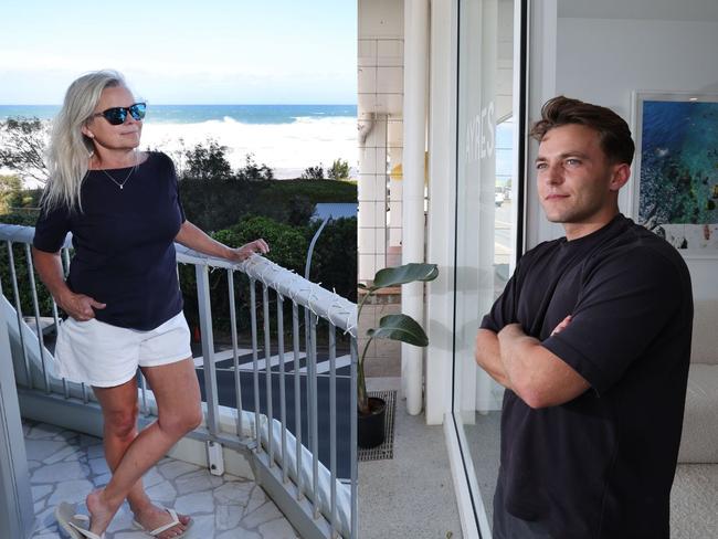 Gold coast gets ready for Tropical Cyclone Alfred . Currumbin business manager Liam Priestley concerned about whats coming, Jen Masters keeping an eye on the weather from her Main Beach unit . Picture Glenn Hampson