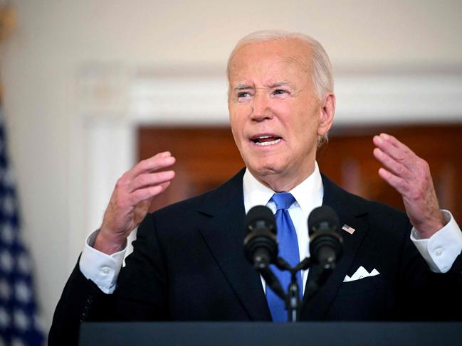 US President Joe Biden delivers remarks on the Supreme Court's immunity ruling at the Cross Hall of the White House in Washington, DC on July 1, 2024. The US Supreme Court ruled July 1, 2024 that Donald Trump enjoys some immunity from prosecution as a former president, a decision set to delay his trial for conspiring to overturn the 2020 election. (Photo by Mandel NGAN / AFP)
