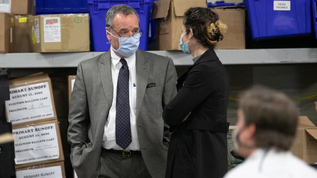 Halsey Knapp, a lawyer for the Georgia Democratic Party, watches the adjudication review panel at the Fulton County Election Preparation Center. Picture: AFP.