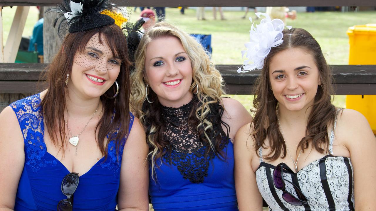 Jessica Beresford (Kingaroy), Shania Beresford (Kumbia), Stephanie Clegg (Kingaroy) enjoy the Burrandowan races. Photo Contributed