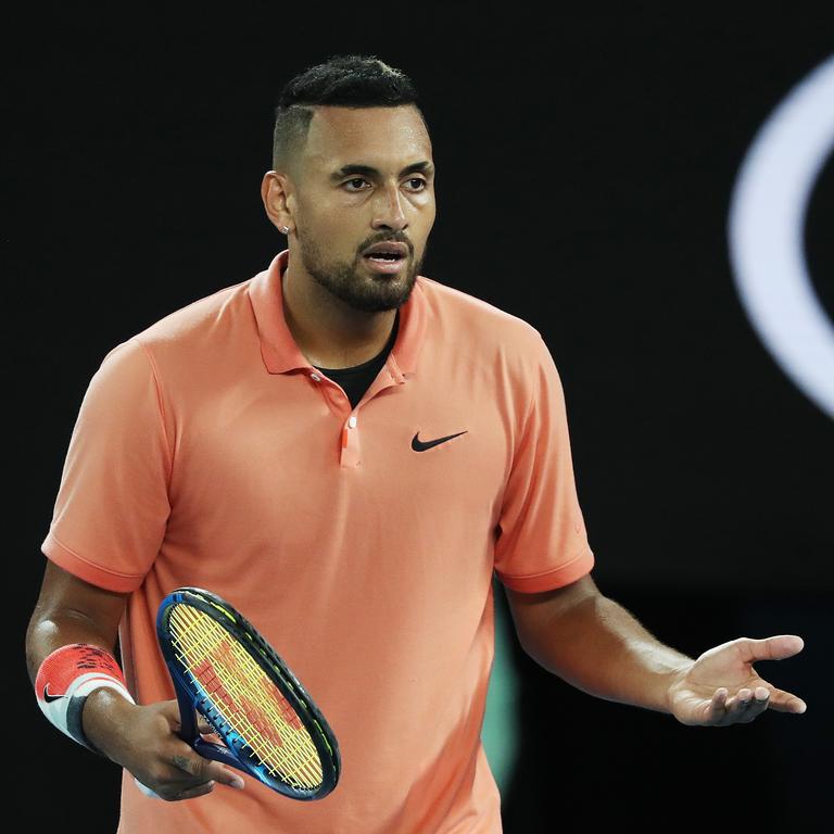 Nick Kyrgios can't believe what he's hearing. (Photo by Mark Kolbe/Getty Images)