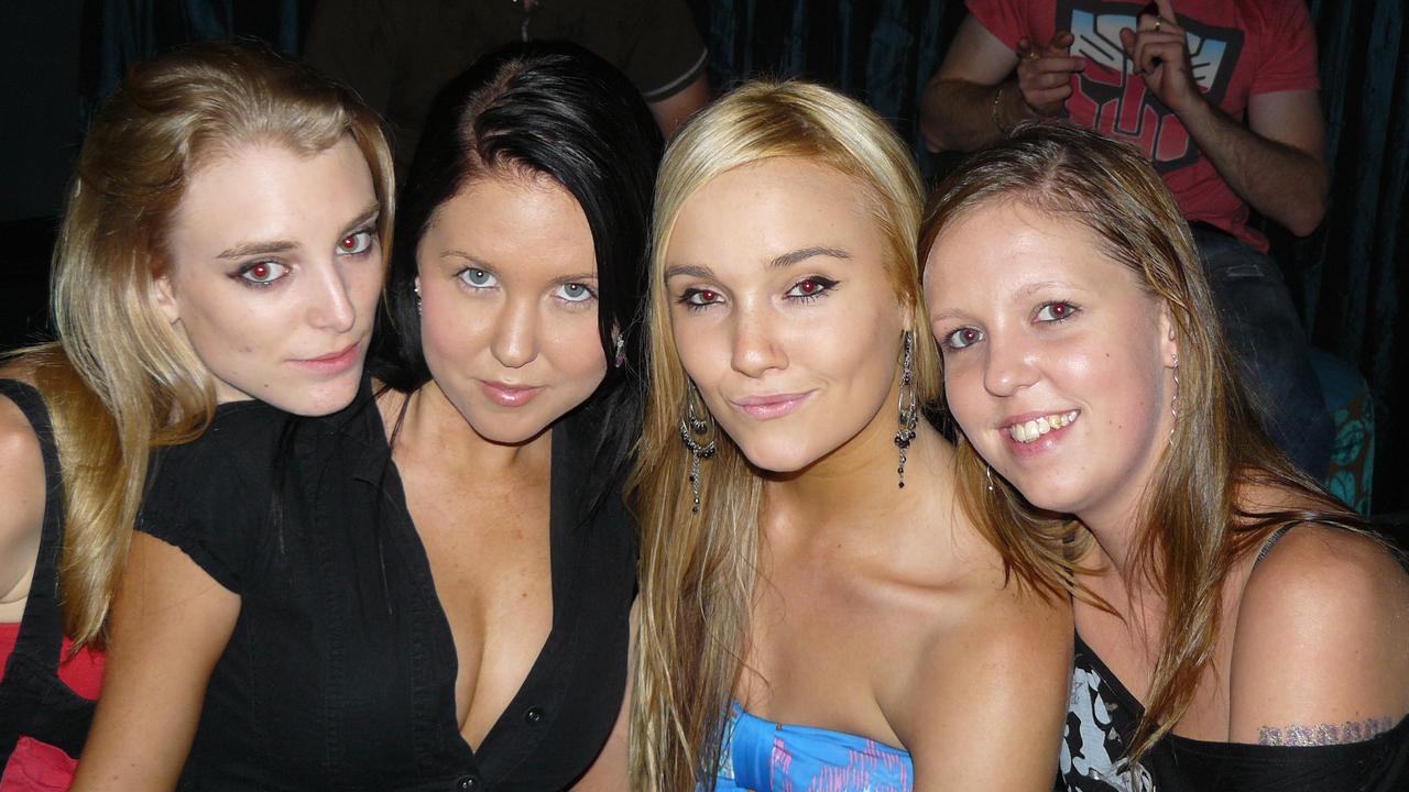 Hannah Campbell, Reanna Heather, Natalie Baxter and Brooke Heather at the Rolling Rock nightclub in February 2008. Picture: Lisa Kither