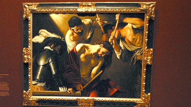 The Crowning with Thorns by Caravaggio exhibited at the National Gallery of Victoria in 2004.