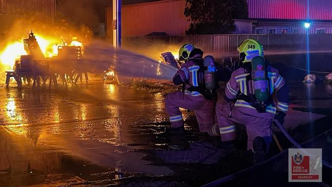 An industrial shed on Northcotte St, Kurri Kurri, went up in flames on October 10, 2024. Multiple fire crews were called in to extinguish it. Credit: NSW Fire and Rescue