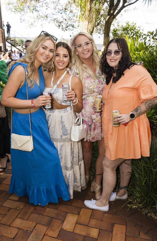 At 2023 Audi Centre Toowoomba Weetwood race day are (from left) Olivia Jackson, Mikayla Wicks, Mel McLean and Steph Tomkinson. Picture: Kevin Farmer