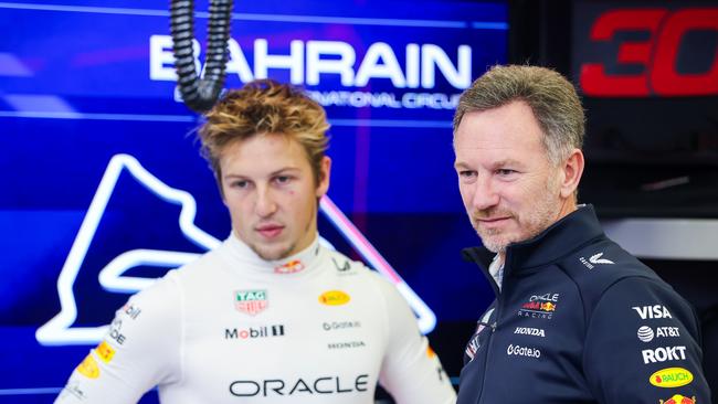 Liam Lawson with Red Bull Team Principal Christian Horner. (Photo by Mark Thompson/Getty Images)