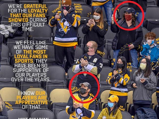 In this photo posted to the Penguins’ social media account, everyone is wearing masks correctly.