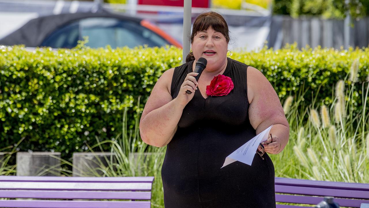 The red Rose DV rally at the DV memorial in Norm Rix park, Labrador. Narelle Poole. Picture: Jerad Williams