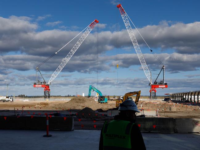 Construction progress on the terminal at Western Sydney International (Nancy Bird Walton) Airport. Picture: Max Mason-Hubers