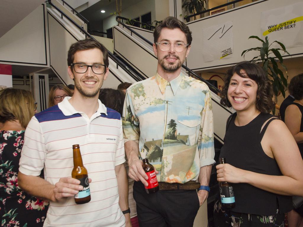 Joel Allan, Riccardo Lem and Daniela Frangos at Renew Adelaide’s annual celebration with its community and business partners at Raj House. Picture: Zezette Lindqvist