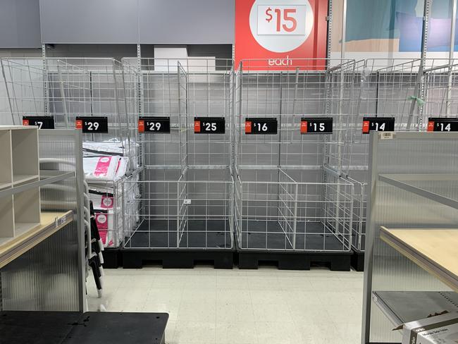 Empty shelves at Kmart due to customer demand and strained supply chains in the pandemic. Picture: Benedict Brook